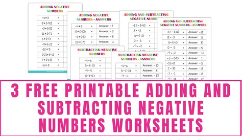 Free Printable Adding And Subtracting Negative Numbers Worksheets