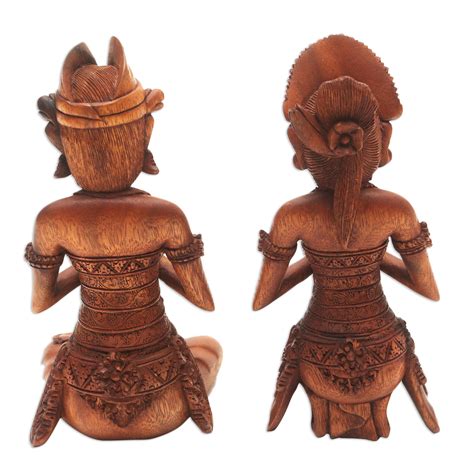 Unicef Market Hand Carved Suar Wood Balinese Couple Sculptures Pair