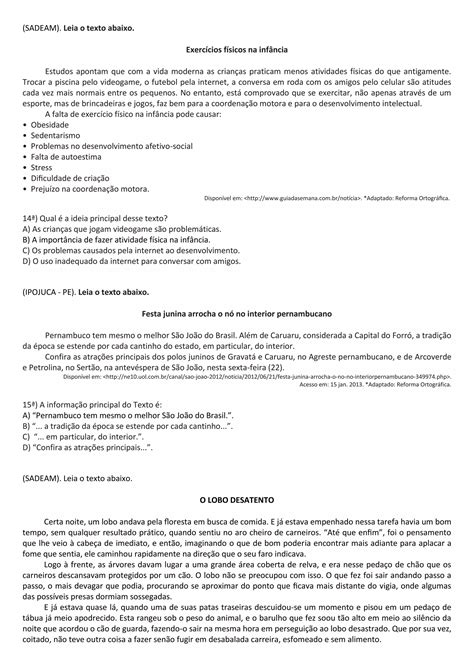 Ii Simulado Da Prova Saego Saeb Ano Alunos Pdf