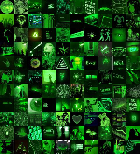 110 Pcs Neon Green Wall Collage Kit Greenglow Aesthetic Etsy