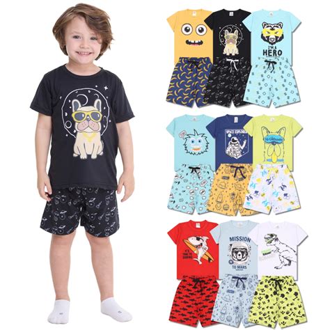 Kit Sortido Pe As Pijama Infantil Menino Camisetas Bermudas