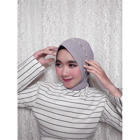 Jual ON Hijab Pasmina Tali Instan Model Payet Mutiara Jilbab Pashmina