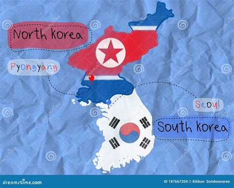 North Korea And South Korea Pyongyang And Seoul Capital City With