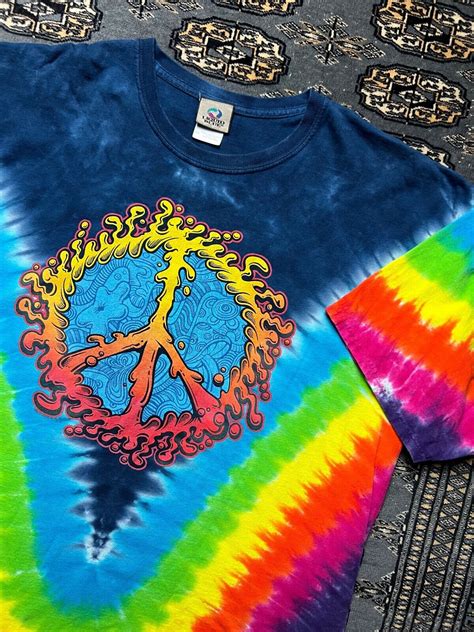 Vtg Liquid Blue Peace Sign Tie Dye Graphic Shirt Size Gem