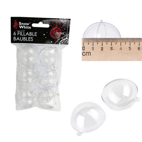 Fillable Clear Plastic Christmas Tree Baubles Hanging Ribbon 6 Pack Mini 40mm Ebay