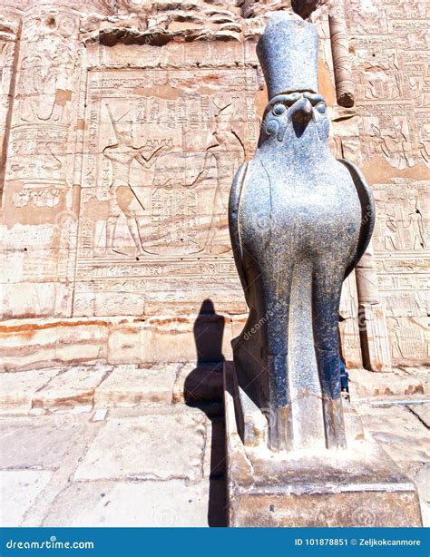 Ancient Egyptian God Horus Statue In Temple Of Philae Courtyard