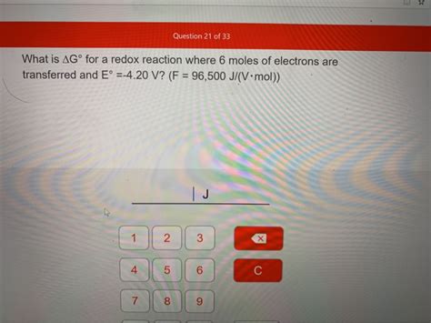 Solved Question 21 of 33 What is AGº for a redox reaction | Chegg.com 