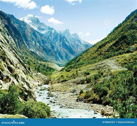 Panarama Of Valley And Ganga River Himalayas Mountains Stock Image