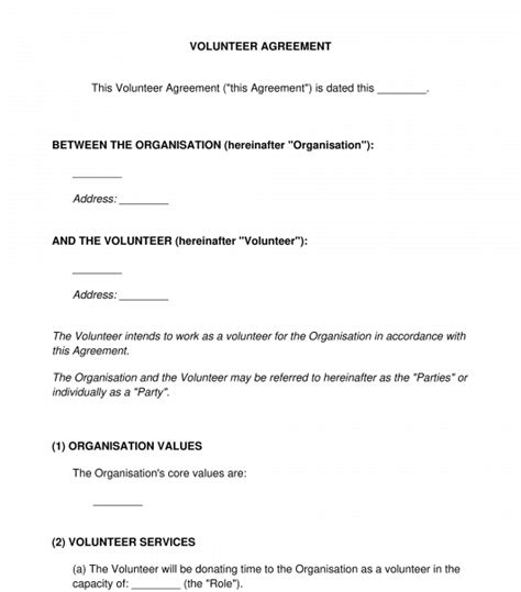 Volunteer Agreement Sample Template Word And Pdf