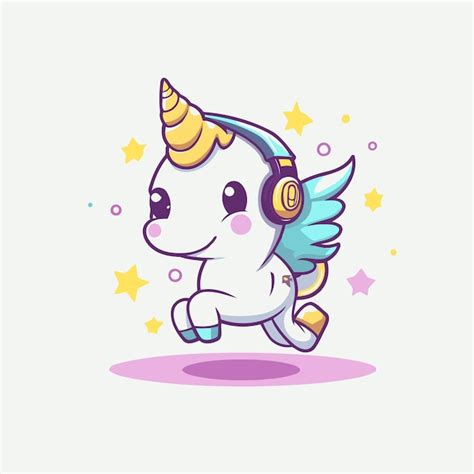 Unicornio lindo con auriculares Ilustración vectorial Animal de dibujos