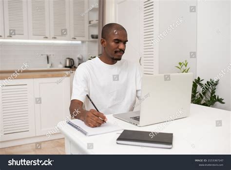 Handsome Black Freelancer Guy Working On Stock Photo 2153367147