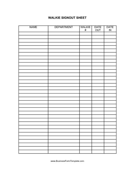 Walkie Sign Out Sheet Template Download Printable Pdf Templateroller