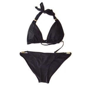 BCBGMaxAzria Swim Bcbg Black Bikini Set Gold Studded Swimsuit