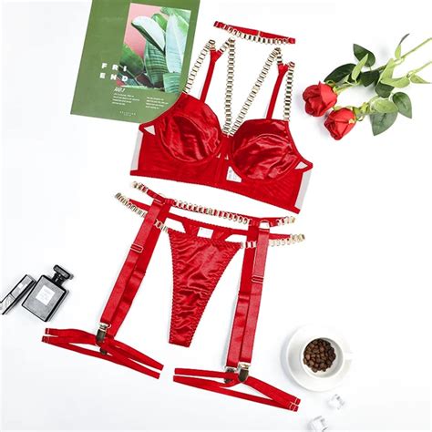 MUZISKAT Red Lingerie Sets For Women Luxury 2023 Exotic With Chains