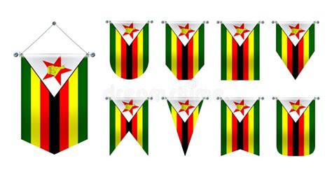 Set Of Hanging Flags Of The Zimbabwe Diversity Shapes Of The National