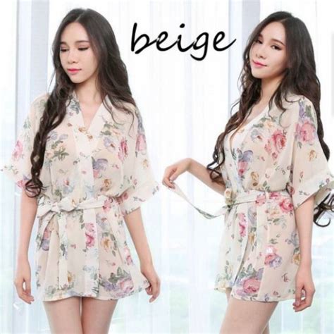 Jual Ska Sexy Lingerie Kimono Jepang Bunga Beige Lingerie Beige