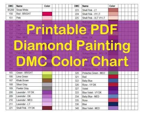 Free Printable Dmc Color Chart For Diamond Painting - Printable Word Searches