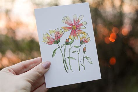 Set Of 8 Blank Watercolor Greeting Cards Flowers Etsy