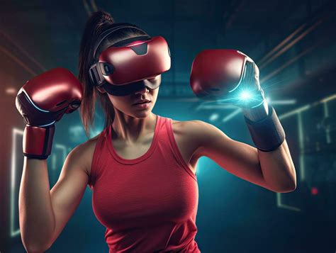 Young Woman Boxing Exercise Virtual Reality Simulation In Digital Vr Games Generative Ai