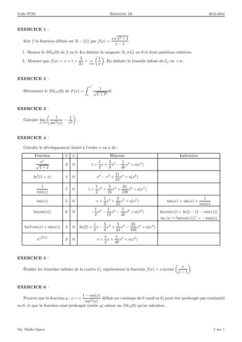 D Veloppements Limit S Exercices Alloschool