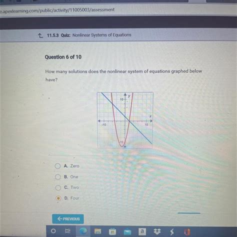 How Many Solutions Does The Nonlinear System Of Equations Graphed Below Have A Zero B One C