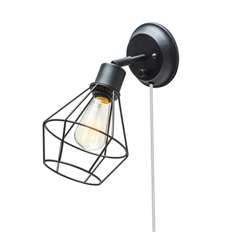 Globe Electric Company Adison 1 Light Plug In Industrial Cage Wall Sconce With Hardwire