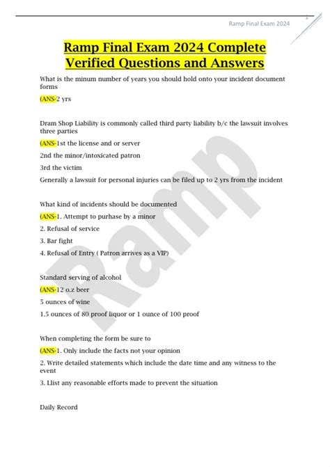 Ramp Final Exam 2024 Complete Verified Questions And Answers Ramp