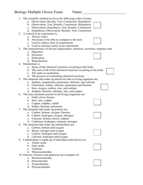 Biology Multiple Choice Exam