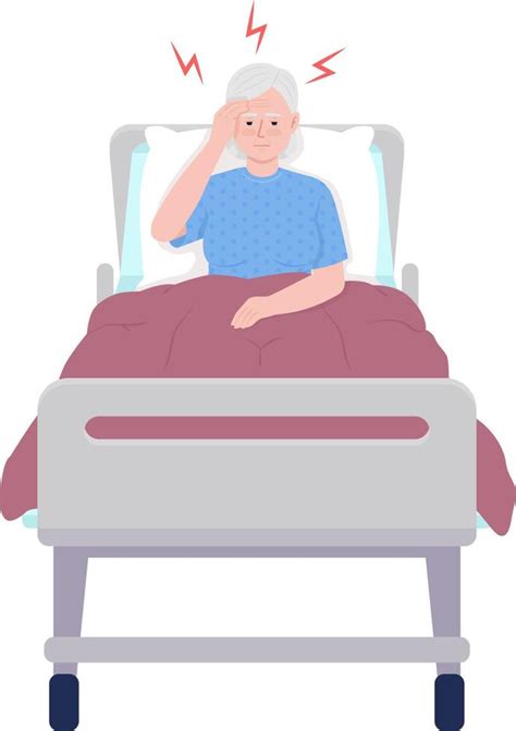 Old Woman Suffering From Headache In Hospital Semi Flat Color Vector