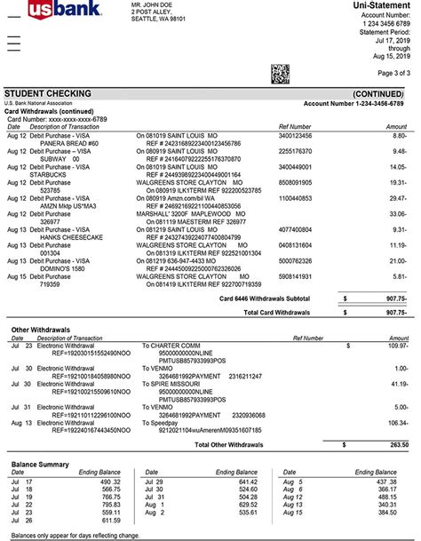 Us Bank Statement Template Ozoud