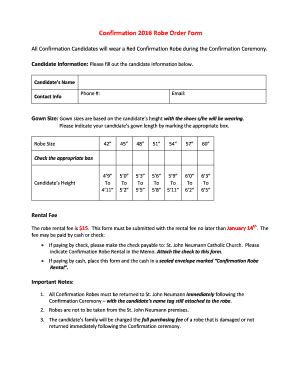 Fillable Online Saintjohnneumann Confirmation Robe Order Form