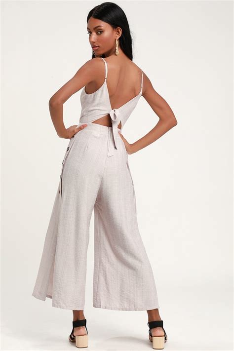 Light Taupe Jumpsuit Culotte Jumpsuit Tie Back Jumpsuit Lulus