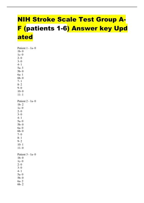 NIH Stroke Scale Test Group AF Patients 1 6 Answer Key Upd Ated NIH