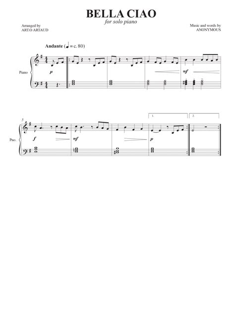 Bella Ciao Easy Piano Digital Sheet Music Sheet Music Plus