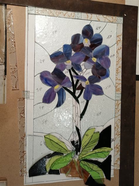 Purple Orchid Flower Stained Glass Panel Suncatcher Etsy Canada