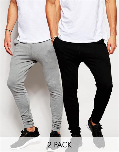 Lyst Asos 2 Pack Super Skinny Joggers Black Elephant Grey In Black For Men