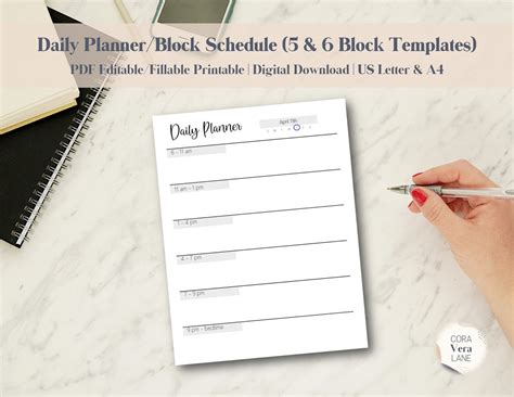 Block Schedule Editable Printable Planner, Productivity Planner, Daily ...