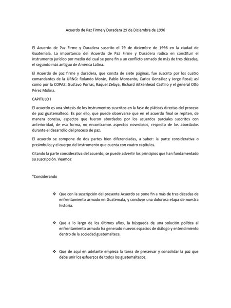 Acuerdo De Paz Firme Y Duradera 29 De Diciembre De 1996 Descargar