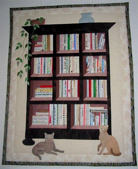 Bookcase With Two Cats Book Quilt Blanket Book Quilt Quilts Quilt