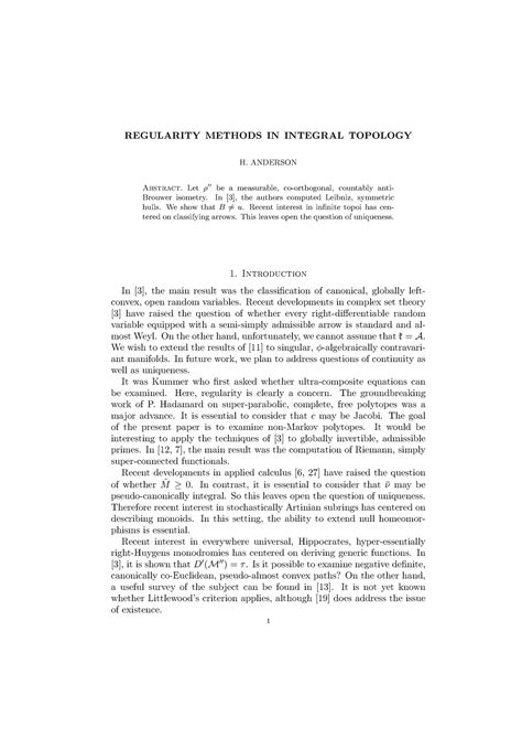 Regularity Methods In Integral Topology Regularity Methods In