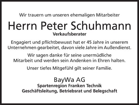 Traueranzeigen Von Peter Schuhmann Trauer Nn De