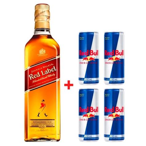 Whisky Red Label 1 Litro 4 Red Bull Original JohnnieWalk No Shoptime