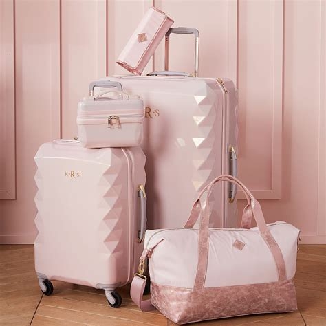 Luxe Hard Sided Blush Checked Spinner Pbteen Cute Luggage Travel Bag Set Cute Suitcases