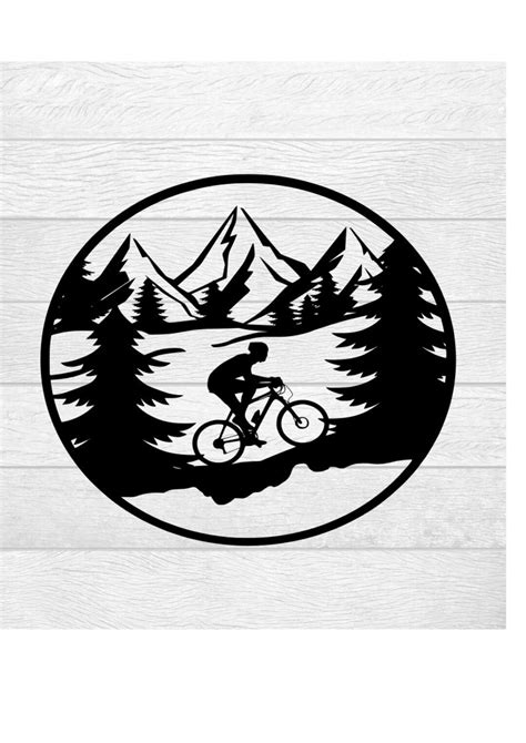 Biking SVG Mountain Bike Mountains Trees Biker SVG Digital