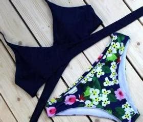 Upper Black Chest Straps Cross Halter Bottom Floral Print Two Piece Bikini On Luulla