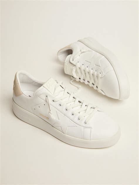 Purestar Sneakers In White Leather With Cream Suede Heel Tab Golden Goose