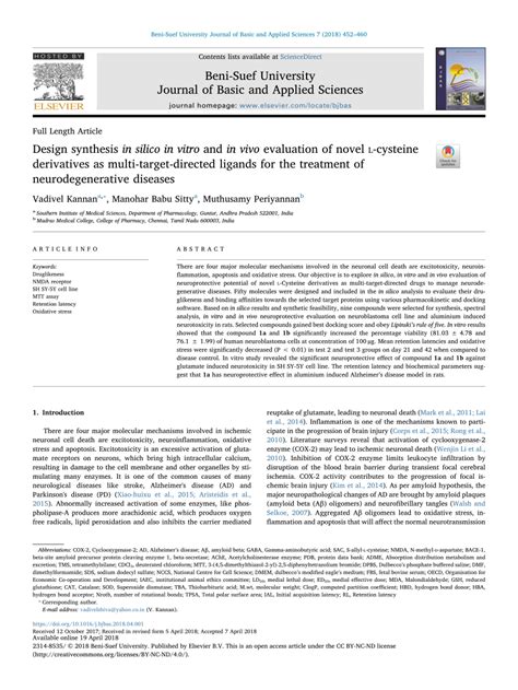 Pdf Design Synthesis In Silico In Vitro And In Vivo Evaluation Of Novel L Cysteine Derivatives