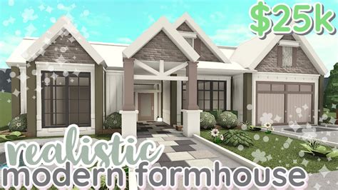 25k Realistic Bloxburg Modern Farmhouse House Build 1 Story With Voice Youtube