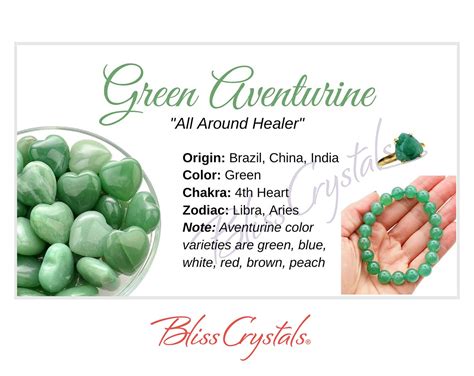 Green Aventurine Crystal Information Card Double Sided Hc51 Etsy In