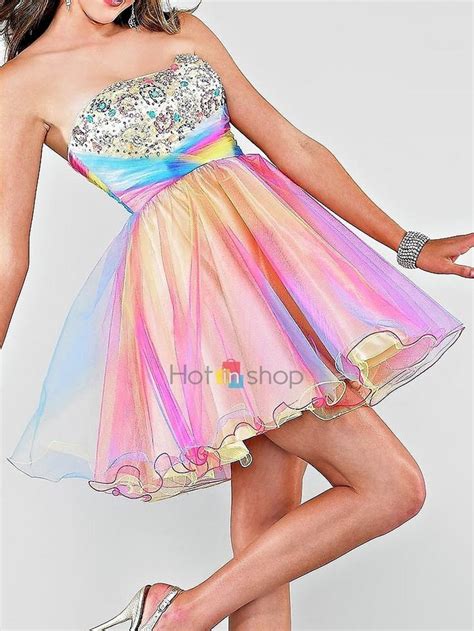 Modern A Line Multi Color Tulle Strapless Sweetheart Sleeveless Short